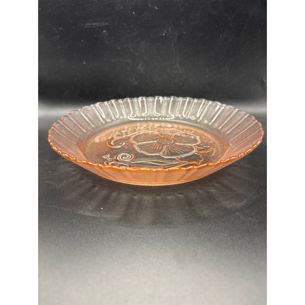 Vintage Pink Glass Bowls Plates Set of 4 Nova Crisa Mexico Hibiscus Floral Retro - Picture 2 of 6